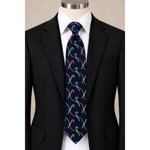 Holidays Silk Necktie Mens Navy Blue Candy Cane Christmas Vintage 90s Preppy